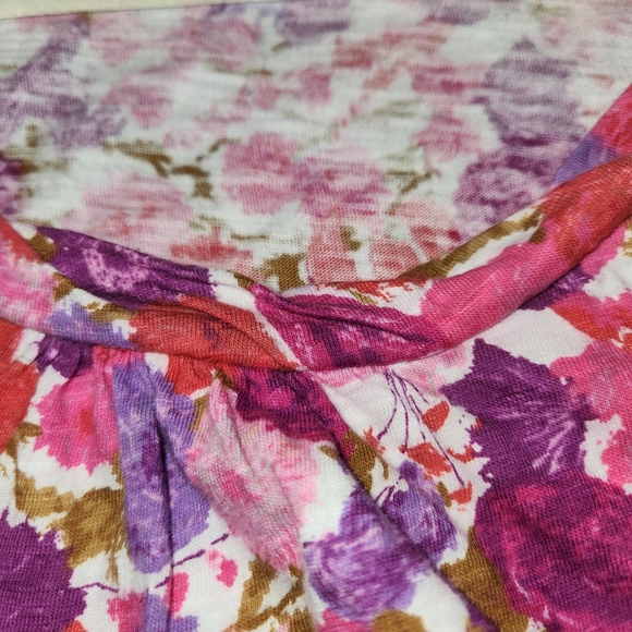 Talbots Pink & Purple Floral Women's Top Size XL 3/4 Sleeves Rolled Hem Edges - Picture 9 of 9
